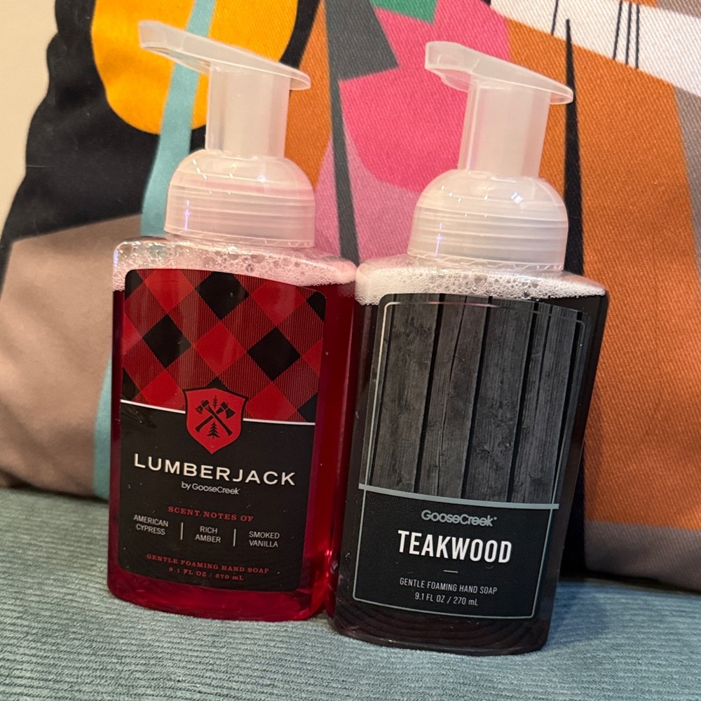 Goose Creek set of two gentle foaming hand soap in Lumberjack and Teakwood  NEW